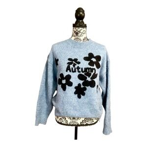 LOFI CHOOSE Light Blue Floral Crewneck Sweater